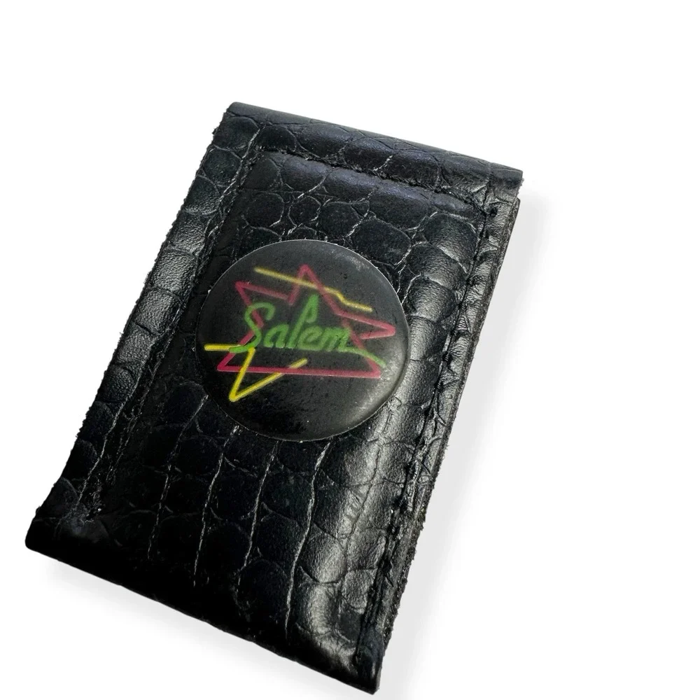 VTG Lot of 3 Salem Cigarette Magnetic Money Clip Black Leather‎ Embossed Pebble